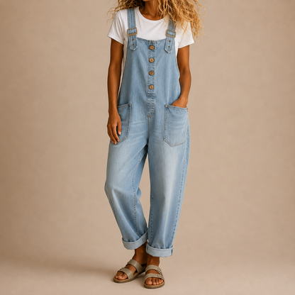 Relaxed denim overalls