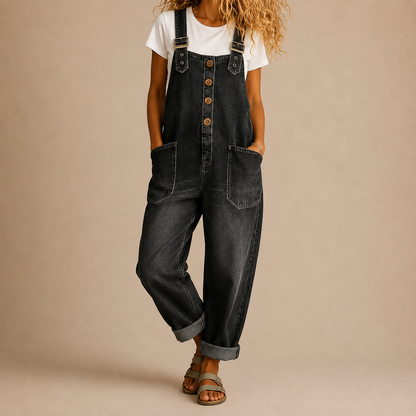 Relaxed denim overalls